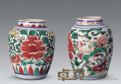 清初 五彩狮纹坛(一对) 直径8cm